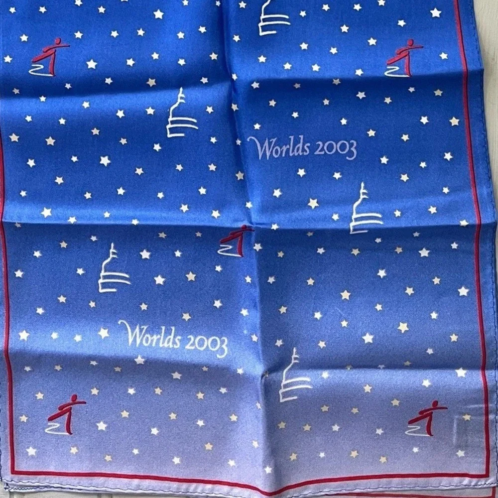 Vintage 2003 World Figure Skating Championships Silk Scarf Washington DC Blue